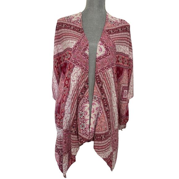 Altar’d state Red Pink Boho Kimono Size Small Medium Paisley Floral Cover Up - Picture 1 of 6